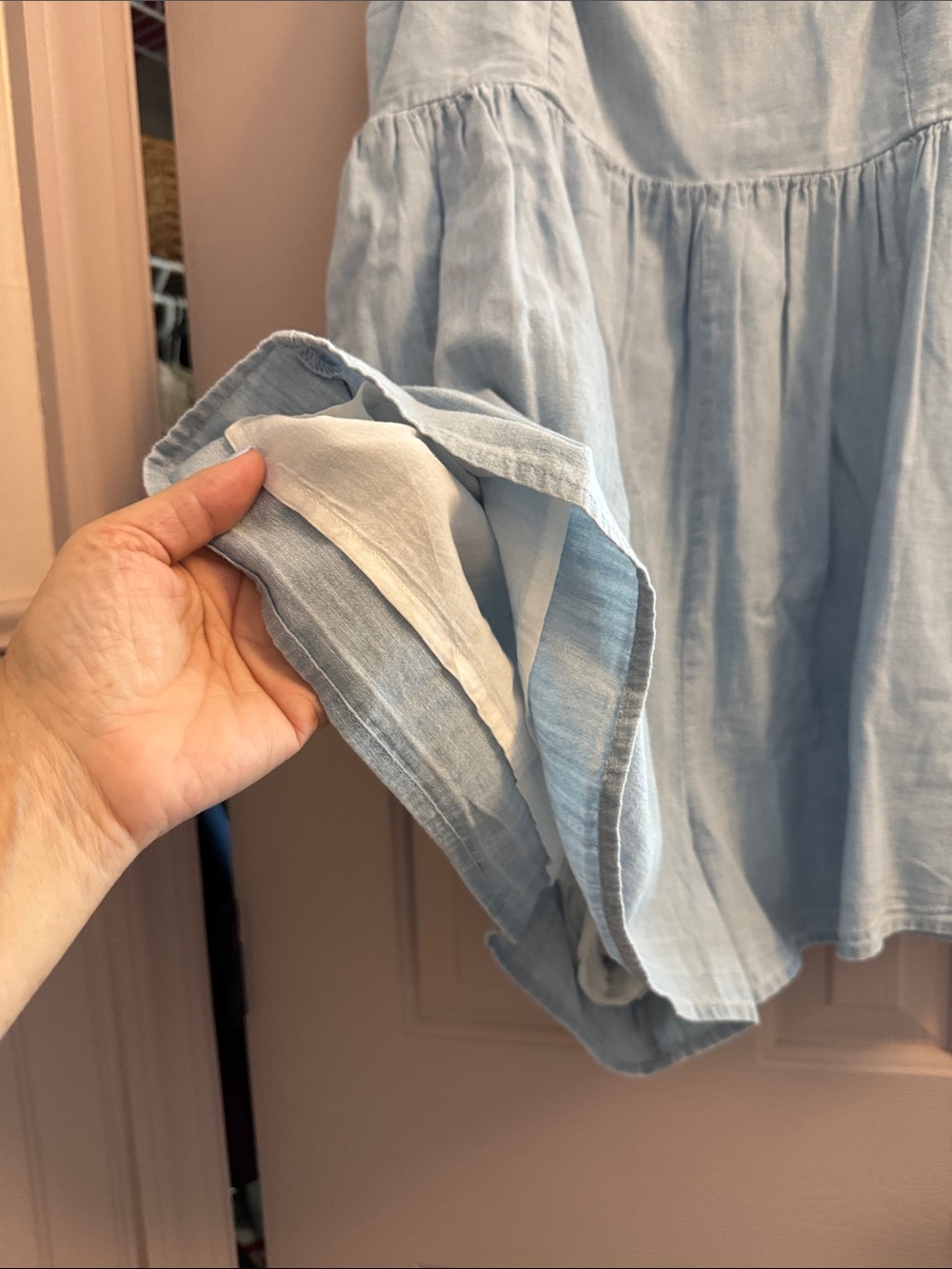 Light Wash Denim Romper with Flutter Straps - Picture 4 of 5